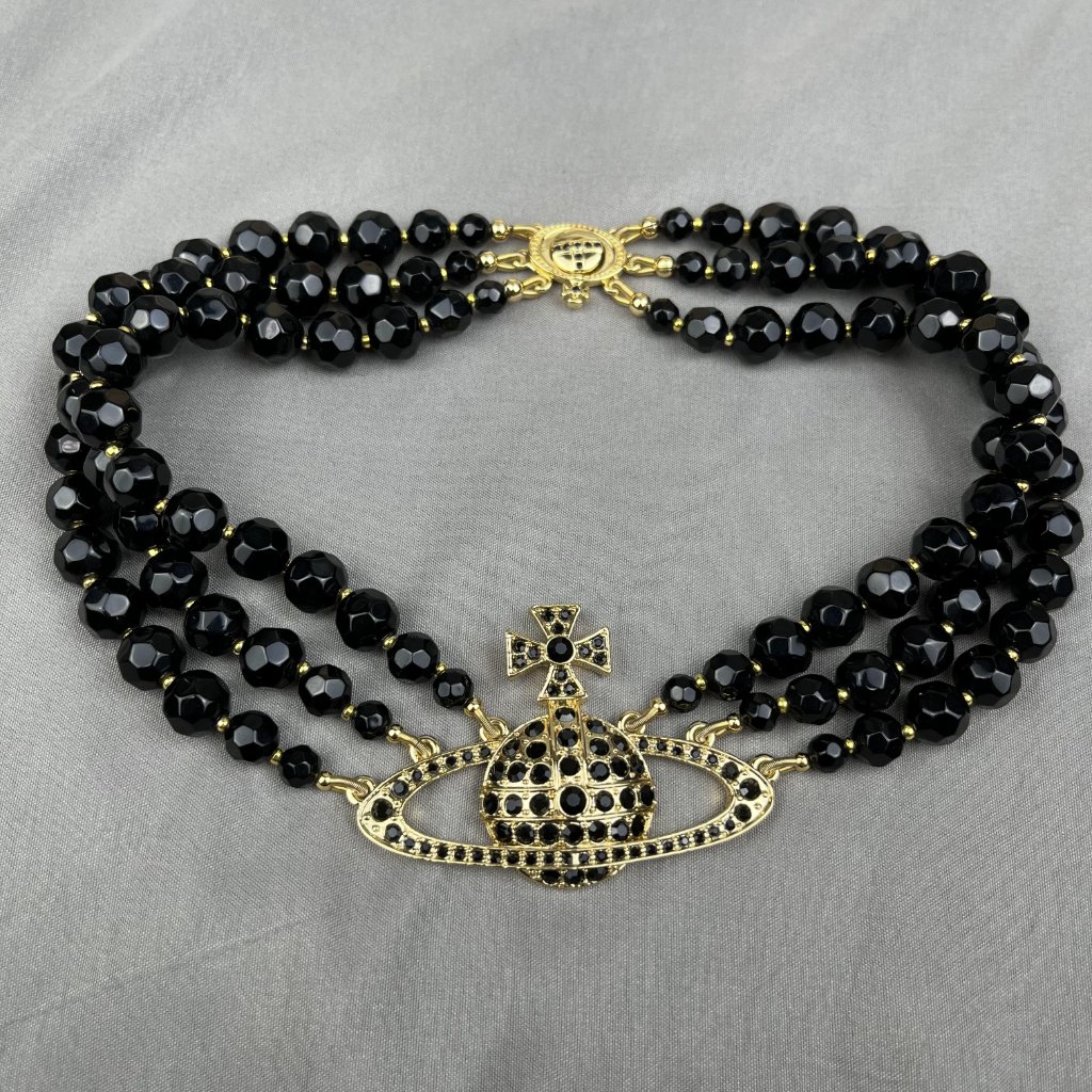 Vivienne Westwood Three Row Pearl Bas Relief Choker In Black Brand New